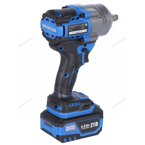 Гайковерт аккумуляторный NORDBERG NE805K (1/2", 21 В, 1000 Нм, с двумя 4 A аккум. и зар. уст-вом, в кейсе)