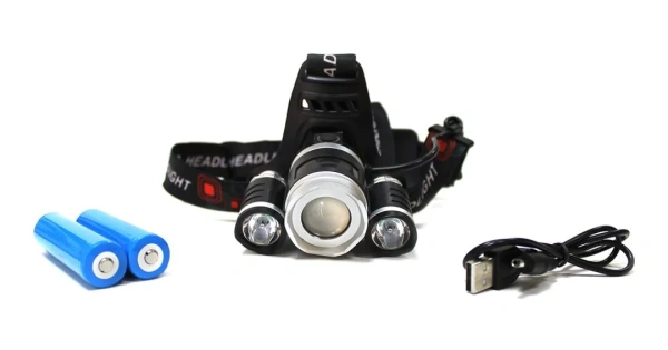 Фонарь светодиодный аккумуляторный налобный (5W LED,400Lm,2000mAh,зарядка12V,время раб.4ч,время заряд.5ч,защита гнезда зарядки)