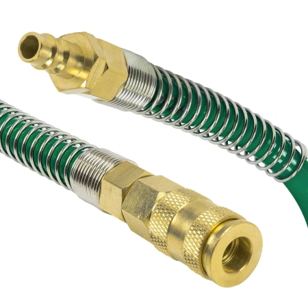 Шланг витой полиуретановый 10мм х 14мм х 10м с быстроразъемами (латунь, максимальное давление - 15bar, рабочая температура от -20 до +60 гр.)