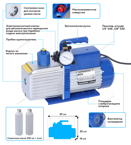 Вакуумный насос двухступенчатый NORDBERG NFP229 (283 л/мин)