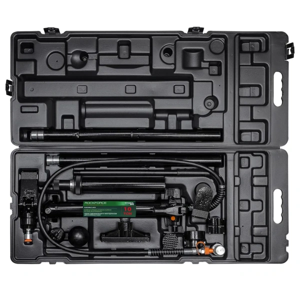 Набор гидравлического оборудования для кузовных работ 10т.(насос, цилиндр + комплект удлинителей и надставок), в кейсе на колесах