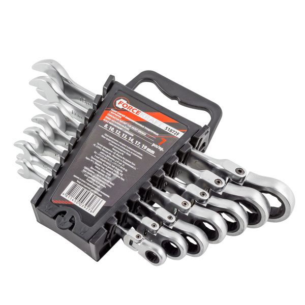 Набор ключей комбинированных трещоточных с шарниром 7пр. (8,10,12,13,14,17,19мм), в пластиковом держателе