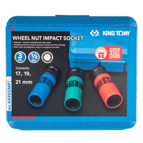 Набор ударных глубоких торцевых головок 1/2" шестигранные 17, 19, 21 мм KING TONY 44905MP