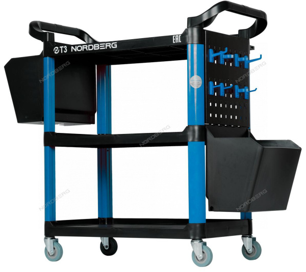 Тележка инструментальная с пластиковыми полками (состоит из 2 коробок) синяя NORDBERG T3B