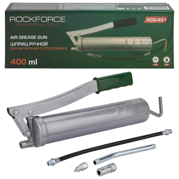 Шприц ручной для нагнетания густой смазки 400мл, в комплекте с жестким и гибким наконечниками