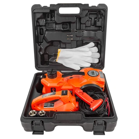 Автокомплект электро 3в1 (компрессор: max давление 10бар, шланг 65см, домкрат: 5т, h min 152мм, h max 440мм, гайковерт: 100Вт, 340Нм)