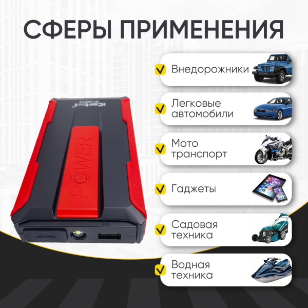 Пусковое устройство iCartool IC-JSD13 (12 В, 7200 мАч, 400/800 А)