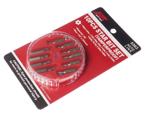 Набор бит с отверстием JTC 5363 (1/4", TORX, T7H-T40H, 10 предметов в кейсе)