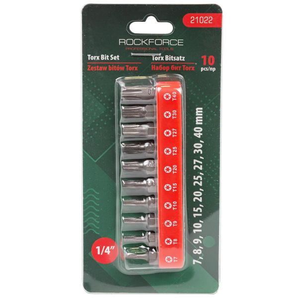 Набор бит TORX 10пр. 1/4''(T 7,8,9,10,15,20,25,27,30,40-25мм),в блистере