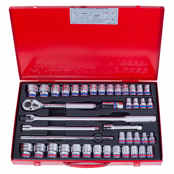 Набор торцевых головок с принадлежностями 1/2", шестигранные, 10-32 мм, 5/16"-1-1/4", 42 предмета KING TONY 4542CR