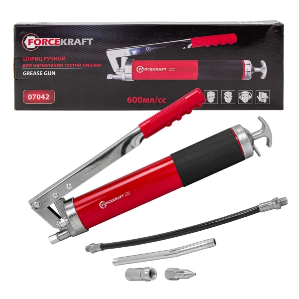 Шприц для нагнетания густой смазки ручной ''Profi''600мл в комплекте с жестким и гибким наконечниками