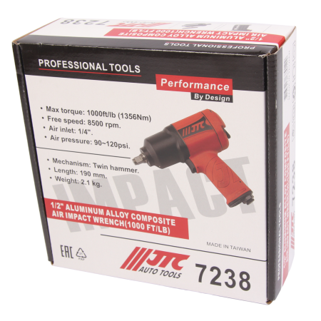 Гайковерт пневматический JTC-7238 (1/2", 1356 Нм, 8500 об/мин, 90-120PSI)