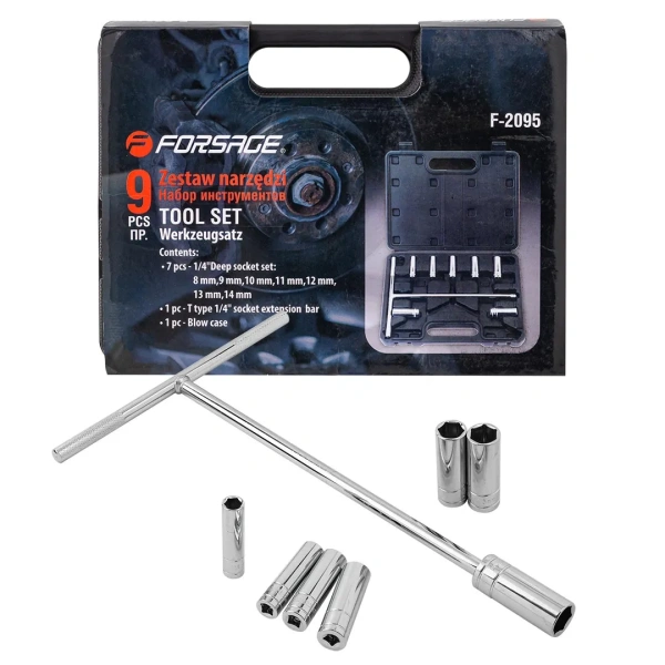 Набор инструментов с Т-образным воротком,9 пр.1/4''(6гр)(8-14мм)