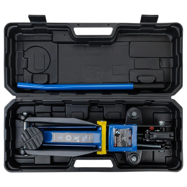 Домкрат подкатной гидравлический 2 т (h min 135мм, h max 385мм) с резиновой накладкой в кейсе