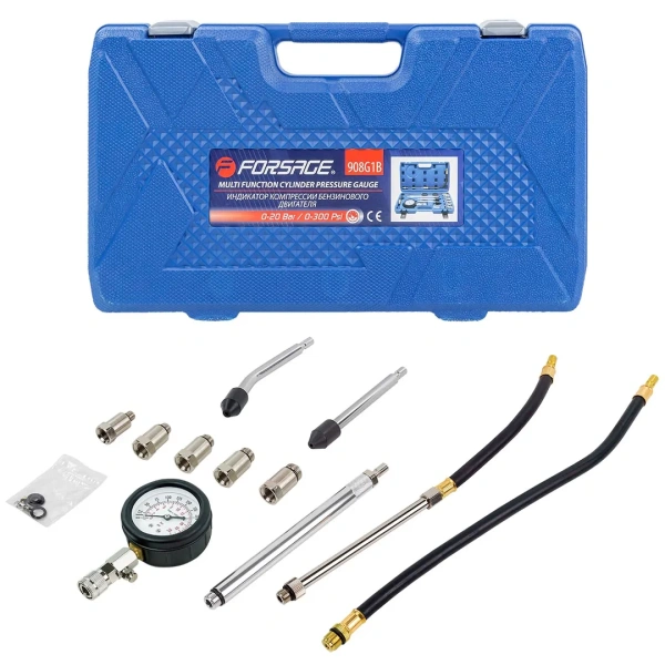 Индикатор компрессии бензинового двигателя Profi 12пр.(0-20Bar) , в кейсе