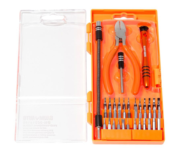Набор инструментов для точных работ 40пр.(битодержатели-60мм,95мм,180мм, биты-T, TH, H, SL, PH, спец.-е биты, кусачки-115мм), в футляре