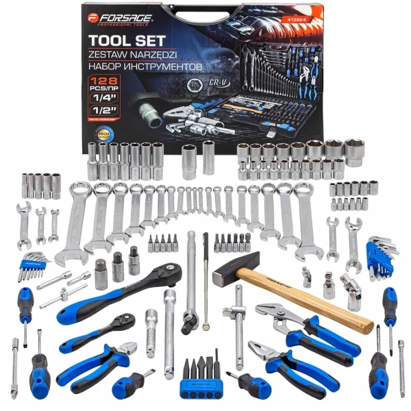 Набор инструментов 128пр. 1/4'', 1/2'' (6гр.)(головки 4-32мм, ключи 6-32мм)