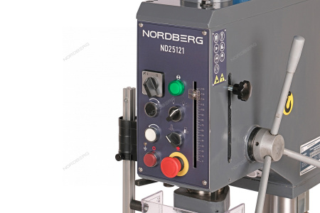 Станок сверлильный редукторный NORDBERG ND25121 (0,85 кВт, 25 мм, макс. расст. до стола 350 мм, 12 скоростей, тиски)