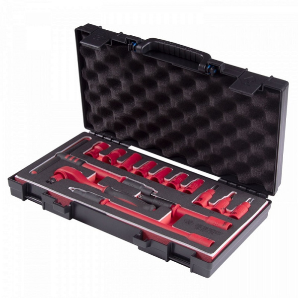 Набор торцевых диэлектрических головок KING TONY 35VE01MRV с принадлежностями 3/8", шестигранные, 10-19 мм, 14 предметов