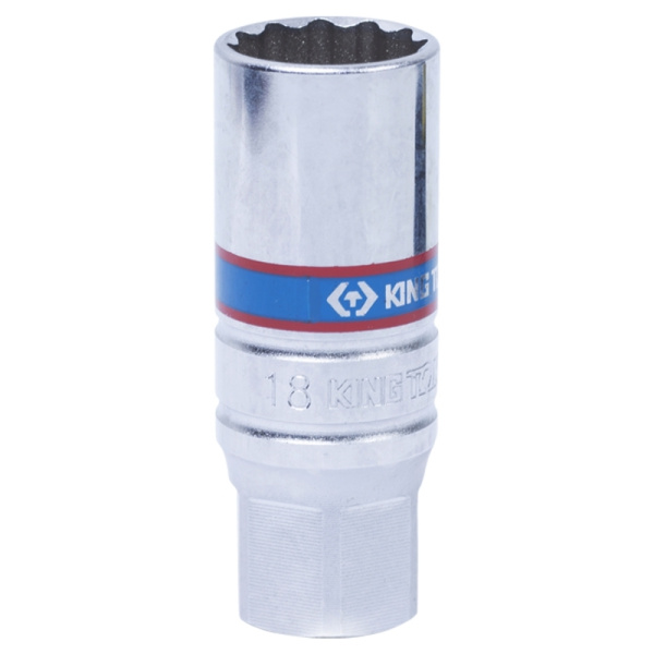 Головка свечная двенадцатигранная 3/8" 18 мм L = 65 мм резиновый фиксатор KING TONY 36B018