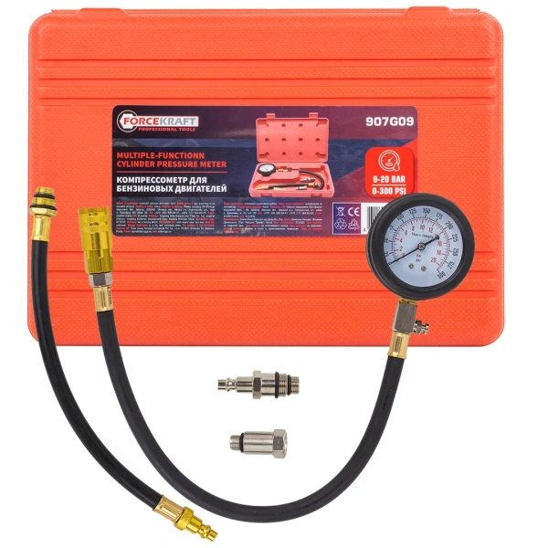 Индикатор компрессии бензинового двигателя (0-21bar)4 пр. в кейсе.
