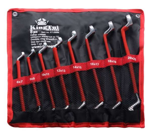 Набор ключей накидных, отогнутых на 75град.,8пр. (6х7-18х19, 20х22мм)