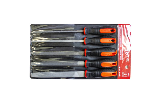 Набор напильников разнопрофильных 5пр.(плоский, треугольный, круглый, полукруглый, квадратный L-320мм), на полотне