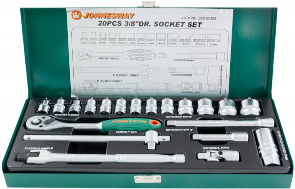 Набор головок торцевых S04H3120S, 3/8"DR, 6-23 мм, 20 предметов