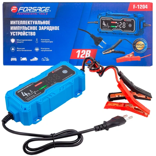 Устройство зарядное импульсное для АКБ с цифровым дисплеем (12В,автостоп,функция восст.-я,защита от превыш.напряж. и короткого замыкания)