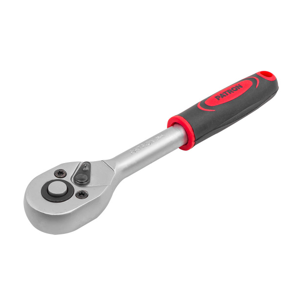 Трещотка реверсивная с резиновой ручкой 1/4''(L-160мм, 45зуб.),на пластиковом держателе