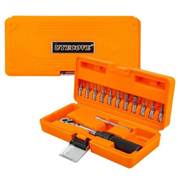 Ключ динамометрический щелчкового типа с быстрой фиксацией 2-22Нм, 1/4''в комплекте с инструментом, в пластиковом кейсе (оранжевый)