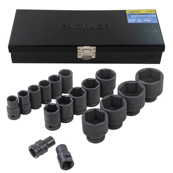 Набор головок ударных 17 пр., 1/2''(10, 12-19, 21, 22, 24, 27, 30, 32, 34, 36мм), в кейсе