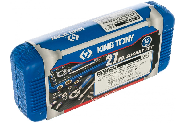 Набор торцевых головок с принадлежностями 1/4", шестигранные, 4-14 мм, 27 предметов KING TONY 2527MRE