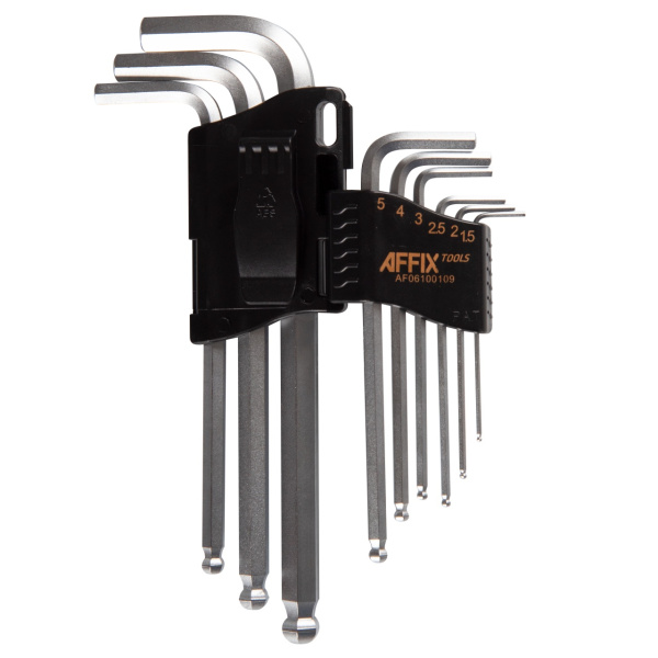 Набор Г-образных шестигранников 1,5-10 мм с шаровым окончанием 9 предметов AFFIX AF06100109