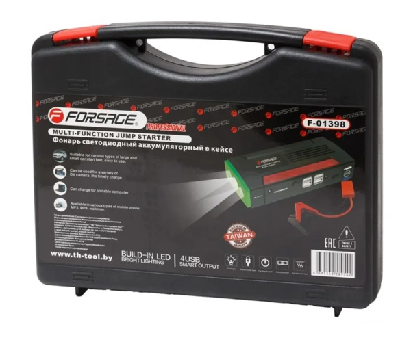 Фонарь светодиодный аккумуляторный с накопителем и функцией пуска а/м(12V,9000mAh,300Amp,max 600Amp, USB-4шт,адаптеры для моб. телефонов и ноутбуков )