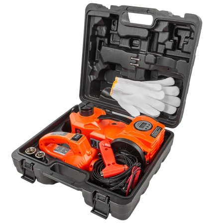 Автокомплект электро 3в1 (компрессор: max давление 10бар, шланг 65см, домкрат: 5т, h min 152мм, h max 440мм, гайковерт: 100Вт, 340Нм)