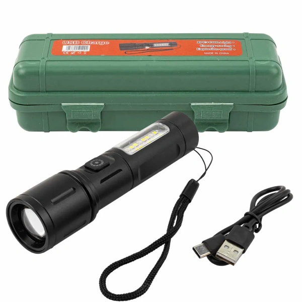 Фонарь ручной аккумуляторный (6 режимов работы, аккум. 1200мАч, время работы 2-4ч, время зар. 3ч, алюм. корпус) в пластиковом кейсе
