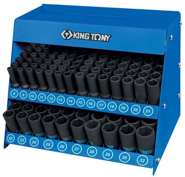 Стенд с ударными глубокими торцевыми головками KING TONY 4466MP, 1/2", 8-32 мм, серия 4435М, 166 предметов