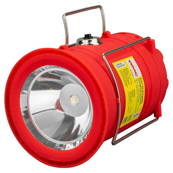 Фонарь-трансформер светодиодный аккумуляторный (торц.свет:1LED/50LUM,бок.свет:6LED/30LUM,заряд:солн.батарея, кабель 220V/USB,t заряд.3-5ч,красный)