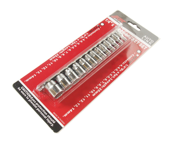 Набор головок торцевых 12-ти гранных JTC T213M (1/4", 04-14 мм, L=25 мм, 13 предметов)