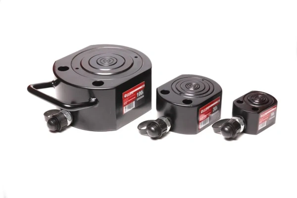 Цилиндр гидравлический двухштоковый низкопрофильный 10т (ход штоков-10/15мм,Ø штоков-38/26мм,общий Ø-83мм, L-49мм, 700bar)