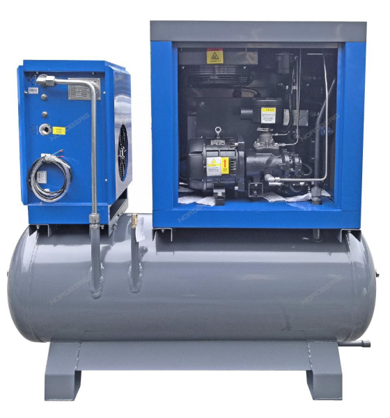 Компрессор винтовой NORDBERG NCB10RD (7,5 кВт, 10 бар, 960 л/мин, ресивер 350 л, IP23, осушитель)