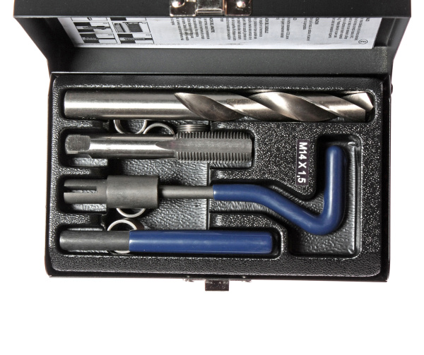 Набор инструментов для восстановления резьбы JTC 4789 (вставки М14х1,5, L=21 мм, 5 шт., 9 предметов)