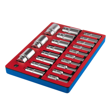 Набор глубоких торцевых головок шестигранные МАСТАК 5-014021 (1/2", 8-36 мм, ложемент, 21 предмет)
