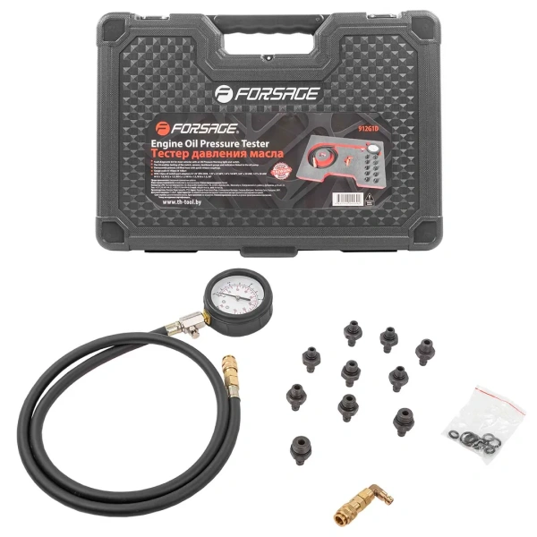 Тестер давления масла в комплекте с резьбовыми переходниками 0-10бар 12пр, в кейсе ''Premium''