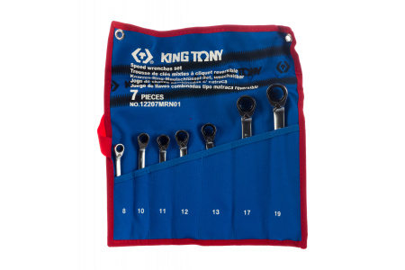 Набор комбинированных трещоточных ключей, 8-19 мм, чехол из теторона, 7 предметов KING TONY 12207MRN01