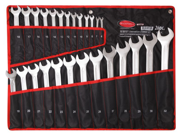 Набор ключей комбинированных 26пр. (6-30, 32мм), на полотне