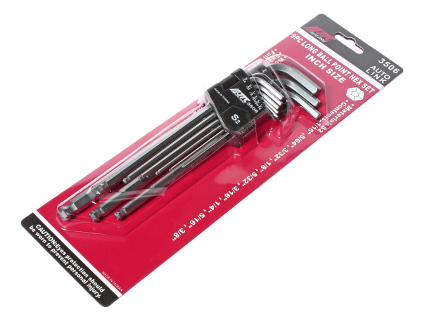 Набор ключей шестигранных удлиненных с шаром JTC 3506 (1/16-3/8", 9 предметов)