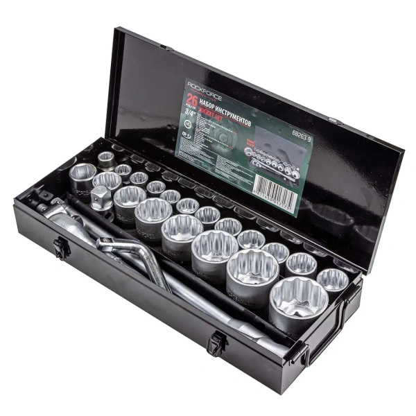 Набор инструментов 3/4 '',26 пр.(12гр.)(17,19,21,22,24,27,30,32,33,34,35,36,(36-6гр),38,41,46,50-3/4'',55,60,65мм-1''),в кейсе