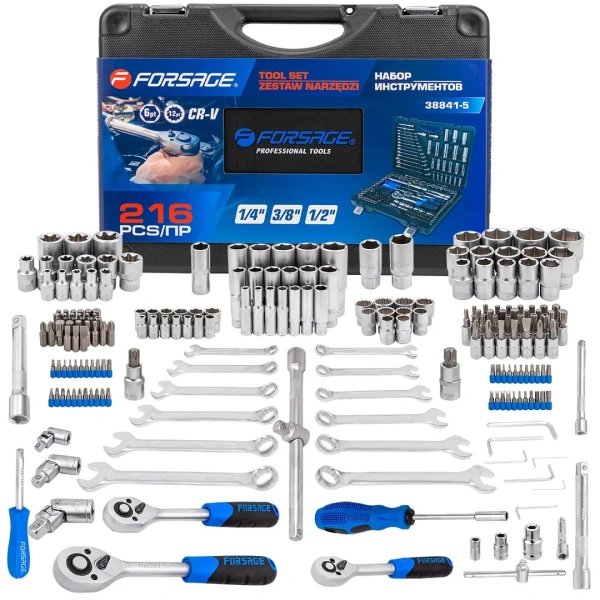 Набор инструментов 216пр. 1/4'', 3/8'', 1/2''(6гр.)(4-32мм)(NEW)